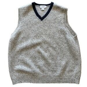 J.Crew Mens XL Shetland Wool Sweater Vest V-Neck Tan Marled Knit Sleeveless